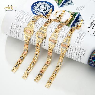 China Virgin Mary Simple Religious JML Fashion Plated Three-color Classical Christian Copper Open Bracelet for sale