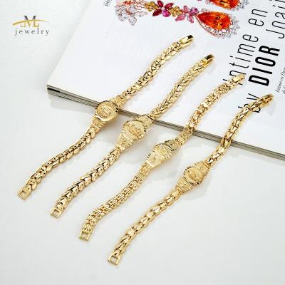 China Virgin Mary Simple Religious JML Fashion Plated Classic Christian Copper Gold Open Bracelet for sale