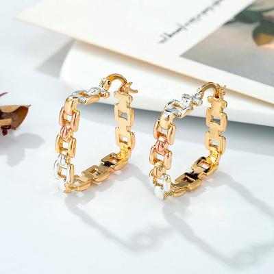 China New Arrival High Quality Square Earring Women Rose Gold Plated Huggie Hoop Trendy Cuban Chain Link Circle Earring for sale