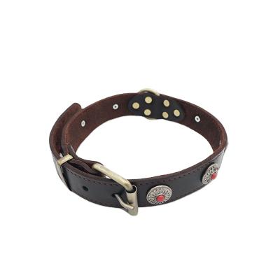 China 630*30mm Full Viable Diamond Vintage Leather Dog Collar High-Grain Leather Dog Collar for sale