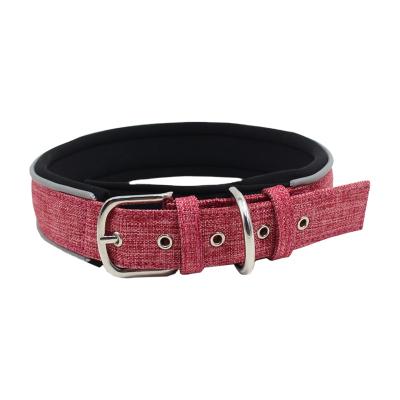 China 370*15mm Style Custom Padded Pet Collar Canvas Fabric Black Neoprene Striping High Reflective Dog Collar for sale