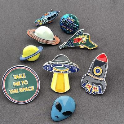 China Wholesale Custom ALLOY Qinsource Design Metal Enamel Pins Out of Space Theme Badges Lapel Pins Popular Custom Soft Enamel Pins for sale