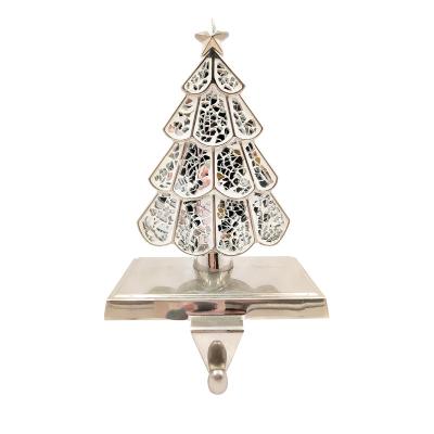 China Popular Xmas Gift Glass Mosaic Tree Christmas Hook Metal Hook Metal Hanger Silver Stocking Rack for sale