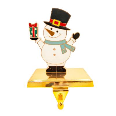 China Popular Christmas Gift Silver Metal Hook Snowman Stocking Hook Holder for Stocking for sale