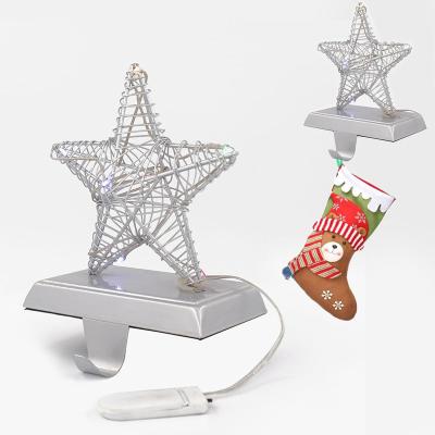 China Popular Christmas Gift Lighting Christmas Ornaments Fiber Optic Led Lights Stocking Stand Christmas Decorations for sale