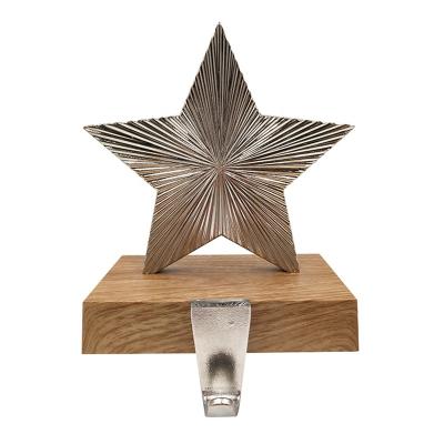 China Popular Rustic Star Pentagon Metal Christmas Stocking Holder Hook Wooden Christmas Ornaments Atrium Decoration Set for sale