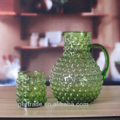 China Viable 2 liter handcrafted green colored embossed glass jug for sale