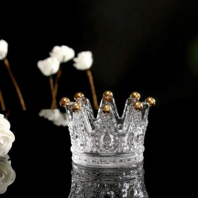 China Wholesale Morden Crown Shape Votive Clear Glass Wedding Tea Light Candlesticks Candle Holder For Party for sale