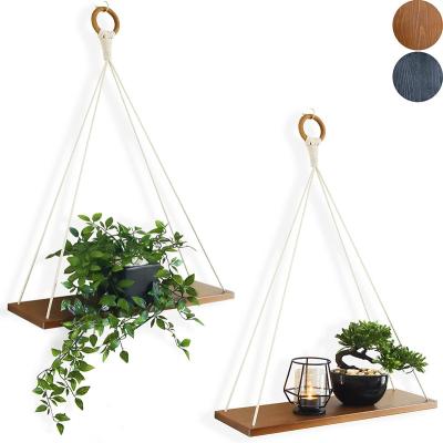 China Adjustable (Height) Used for Wall Hanging Bedroom Wall Decor Wooden Display Stand 2 Layers Floating Rack for sale