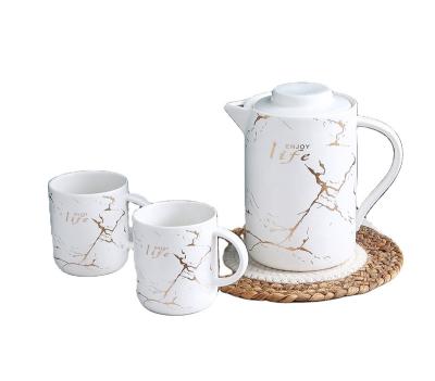 China JINJIADA Viable Ceramic White Marble Coffee Tea Sets Gold Cup and Pot Sets Porcelain Coffee Tea Sets for sale