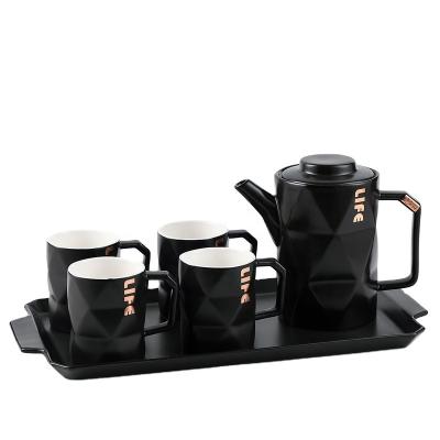 China JINJIADA Simple Viable Geometric Ceramic Coffee Tea Sets Porcelain Coffee Tea Cup And Pot Sets for sale