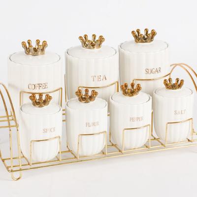 China Chaozhou factory direct sales luxury kitchen crown gold rack seasoning jar freshness preservation can be spice and storage jar for sale