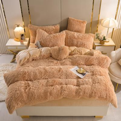 China Anti-static Winter Bedding Supplies 4 Pieces Thick Warm Mink Velvet Bedding Sheet Duvet Cover Pillow Case Set Dropshipping Home Textiles for sale