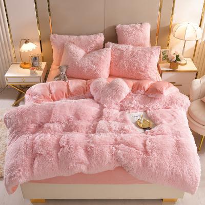 China Anti-Static Mink Velvet Four-Piece Mink Velvet Bedding Set Coral Mink Velvet Blanket Thick And Soft Warm Winter 4 Pieces Set Dropshipping for sale