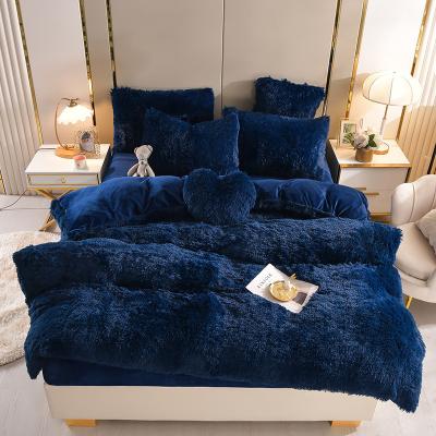 China Dropshipping 4Pcs Bedding Set Shaggy Soft Coral Fleece Warm Anti-static Mink Velvet Duvet Cover Super Comfortable Comforter Cover Set Beds for sale