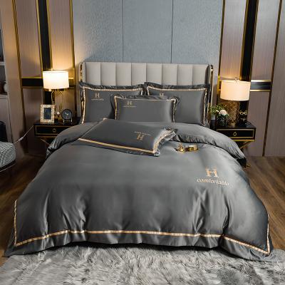 China Dropshipping Home Textiles Anti-Static Nude Bedding Sets Single King Silk Queen Hotel Bedding Duvet Cover Sheet Set For Hotel for sale