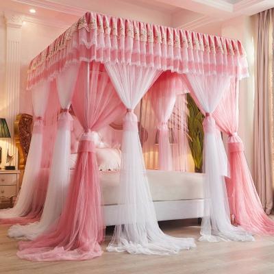 China New Four-Corner Folded Double Layer Thickened Mosquito Dustproof Mosquito Net Bed Curtain For Girl Bedroom Decoration Dropshipping for sale