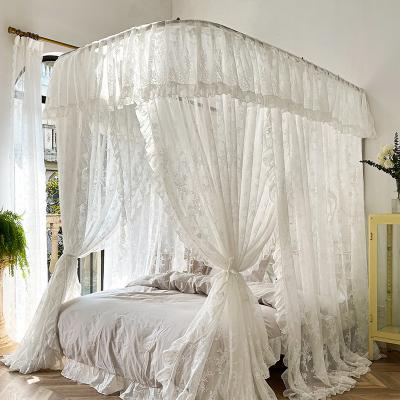 China New Dropshipping Floor-standing French U-shaped Folded Lace Guide Rail Mosquito Net,Princess Household Track Bed Curtain Tent for sale