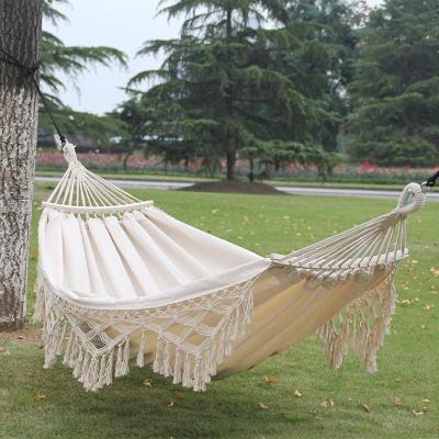 China Leisure Convenient Exotic Style Dropshipping Hammock Cotton Tassel Luxury Large Double Hammock, Outdoor Indoor Camping Patio Hanging Swings for sale