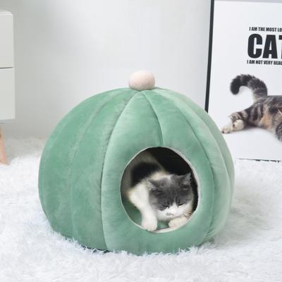 China Travel Winter Semi Closed Warm Kennel Plus Velvet Round Pet House Wool Pet Cat Litter Organic Cat Cave Cages for sale