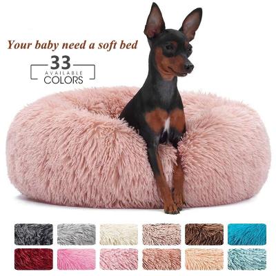 China Super Soft Luxury Colorful Round Dog Sleeping Round Dog Sofa Bed Dropshipping Washable Plush Dog Pet Bed For Dogs Cats for sale