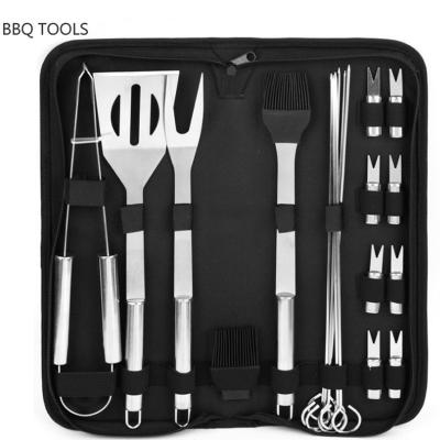 China Easily Cleaned Drop Shipping Hot Selling BBQ 20-Pieces Stainless Steel Barbecue Grilling Utensils Grill Tool Kit With Cloth Carry Bag for sale