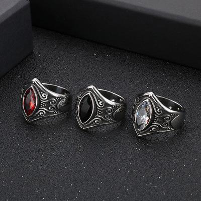 China NINE À MODE 316L Stainless Steel Retro Men's Punk Rings Mens Jewelry Ring Synthetic Cubic Zirconia Stone Engraved for sale