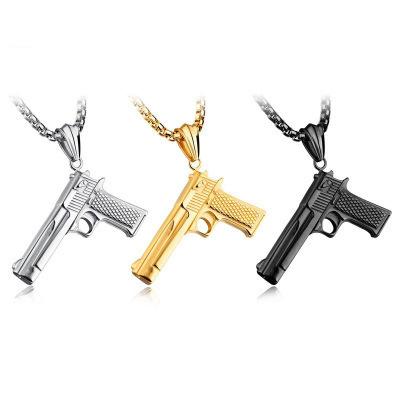 China FASHIONABLE NINE Men's Punk 3 Color Jewelry Hip Hop Men's Pendant Necklace Stainless Steel Hand Cool Gun Gun Necklaces for sale