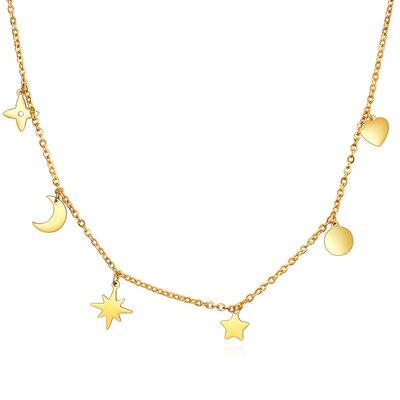 China FASHION NINE Simple 316L Stainless Steel 18K Gold Plated 18K Gold Plated Moon Star Choker Necklace Pendant Jewelry for sale