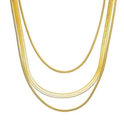 China Hip Hop NINE Multi Layer 18k Gold Plated Stainless Steel Flat Snake Chain Necklace Hip Hops Women Pendant Necklace for sale