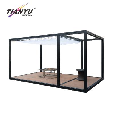 China Easily Assembled Outdoor Aluminum Roof 3 PVC Garden Sunroom Installation Cost Gazebo Gazebo Pergola With Mosquito Netting for sale