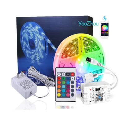 China Smart LANDSCAPE Phone Alexa Control 5m 10m 5050 RGB Color IP65 Waterproof Wireless WIFI LED Strip Light for sale