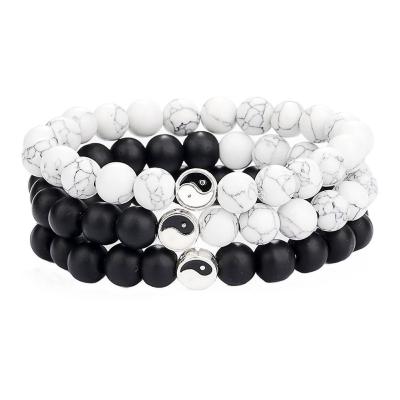 China Hot selling punk luxury stones beaded bracelets Yin and Yang tai chi white turquoise tiger eye stones bracelets for men 2021 for sale