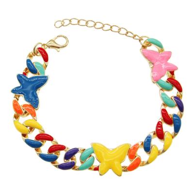 China CUBAN fashion colorful punk CHAIN ​​BRACELET fashion colorful CUBAN fashion personality butterfly dripping oil Hip Hop decorative bracelet for women for sale
