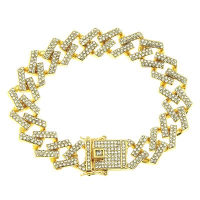 China Punk Fashion Gold Crystal Bracelets Exaggerated Miami Cuba Geometric Chain 15MM Wide Rhombus Bracelet For Men for sale