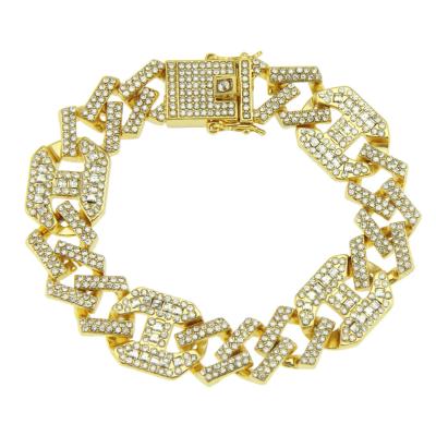China Hot Sale Chain Bracelet Rhombus Crystal Geometric Type Punk Inlaid Cuban Hip Hop Mens Nightclub Bracelets Jewelry Bangles for sale