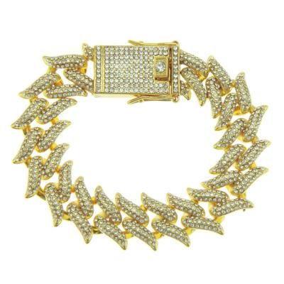 China Amazon hot selling punk exaggerated thorns crystal punk short cuban bangles personality bangle gold wide bangles for men for sale