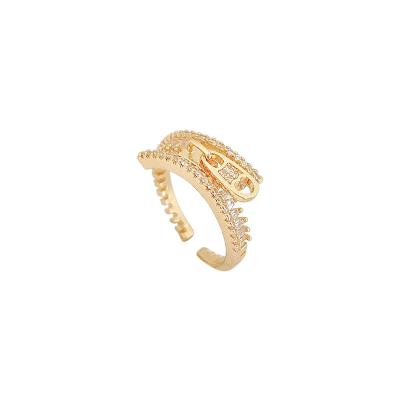 China Designer Opening Amazon Statement Ring Luxurious Zircon Gold Finger Ring Luxurious Zircon Gold Finger Fashionable Personality Exaggerated Zipper Ring Wholesale for sale