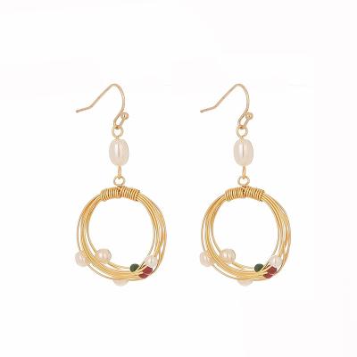 China 2021 hot sale romantic circle earrings for women simple fashion pure handmade imitation pearl natural stone earrings for women for sale