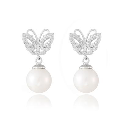 China BOHEMIA Fashion Jewelry Simple Shiny Butterfly Pearl Zircon Full 2021 Factory Ethnic Stud Earrings For European Girls Wedding for sale