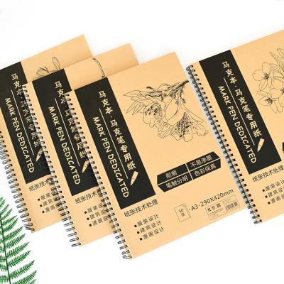 China A3 Kraft Paper Cover Book Printed Drawing Painting Notebook Set Marker Pad Marker Book Logo Customized for sale