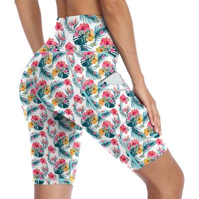 China Breathable Floral Yoga High Waist Women Shorts Women High Waist Yoga Fitness Women Floral Print Yoga Shorts for sale