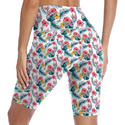 China Breathable Floral Women Yoga Waist Shorts Floral Print Yoga Shorts Fitness Women High Waisted Yoga Shorts Women for sale