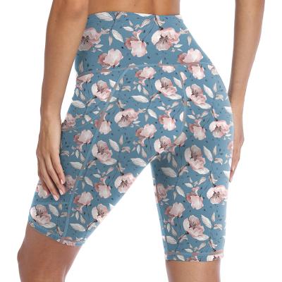 China Breathable Floral Yoga Women High Waist Womens Shorts Women Polyester Yoga Shorts High Waist Fitness Floral Print Yoga Shorts for sale