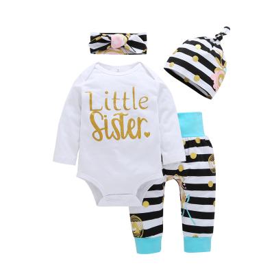 China Breathable In-stock 4 Pcs Letter Print Girls Clothing Sets 2021cute Children Boutique Clothing Sets Baby Clothes Set Popular Newborn Girl for sale