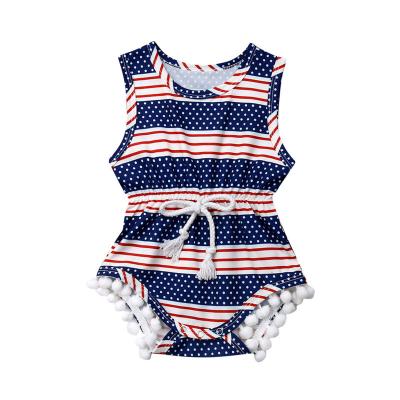 China Hot Sale Cotton Baby Boy's Rompers Stripe Jumpsuit Romper July Clothes Handsome 4th In-stock Baby Men's Jumpsuit Jeans for sale