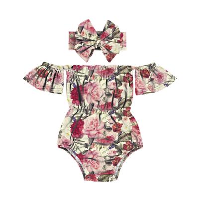 China Spandex/Polyester 2021 Selling Romper Lovely Flower Babies Clothes Smocked by Hot Pink Han Han Short Link Flower Primt Romper Popular for sale