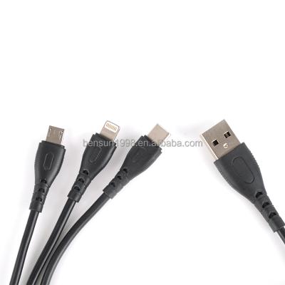 China Convenient design for hot sale wholesale USB charging cables AM/micro/TYPE-C/PG6- one to three injection molding good quality for sale