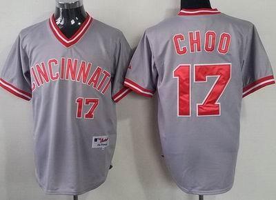 China Cincinnati Reds 17 Shin-Soo Choo Grey Throwback M&N MLB Jersey for sale