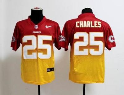 China NFL Kansas City Chiefs 25 Charles Drift Fashion II red yellow jersey for sale